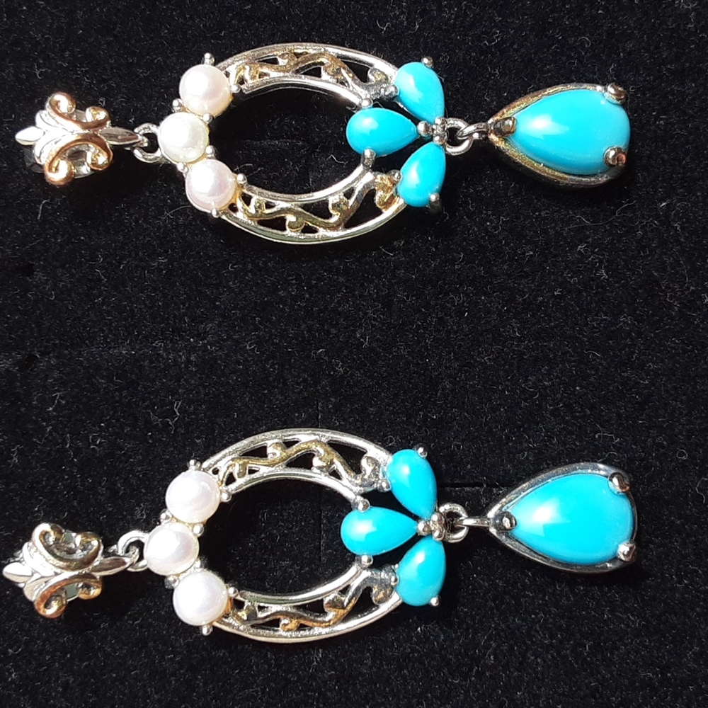 CLOSEOUT, 925 genuine white pearls and Sleeping Beauty Turquoise. FIRM.